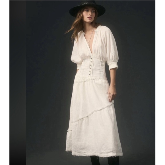 Anthropologie Dresses & Skirts - Anthropologie V-Neck Linen Corset Midi Dress